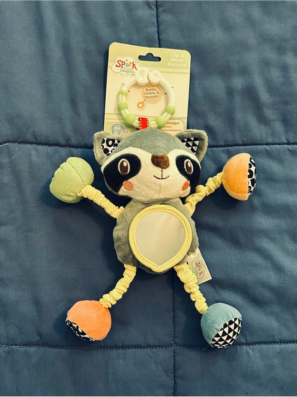 NEW! Spark Create Imagine Clip-on Mirror Soft Raccoon Toy